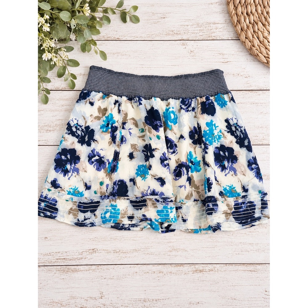 Charlotte Russe Skirt Women Large Blue Floral Smocked Waist Mini Y2K